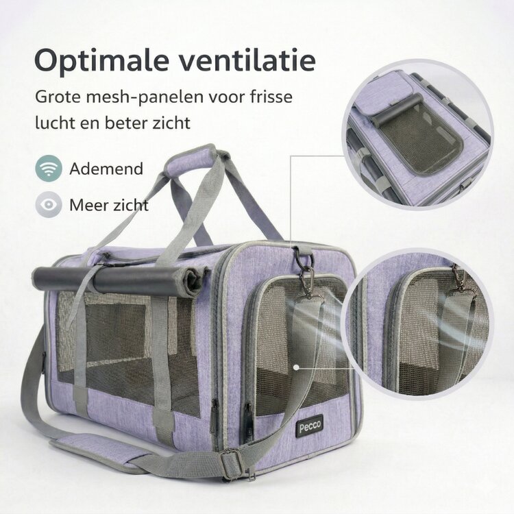 Pecco luxe draagtas voor hond en kat tot 9 kg - Paars - 48x30x30 cm