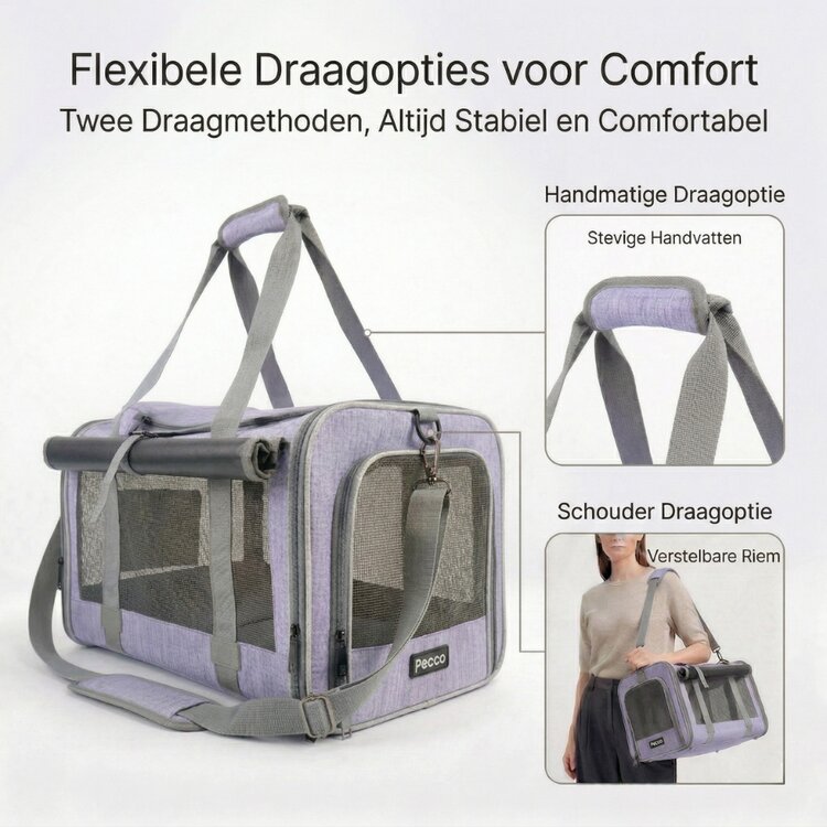 Pecco luxe draagtas voor hond en kat tot 9 kg - Paars - 48x30x30 cm