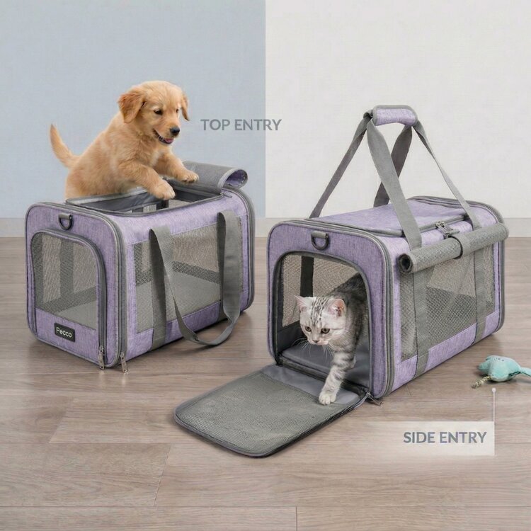 Pecco luxe draagtas voor hond en kat tot 9 kg - Paars - 48x30x30 cm