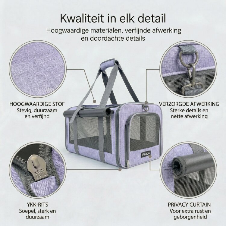 Pecco luxe draagtas voor hond en kat tot 9 kg - Paars - 48x30x30 cm