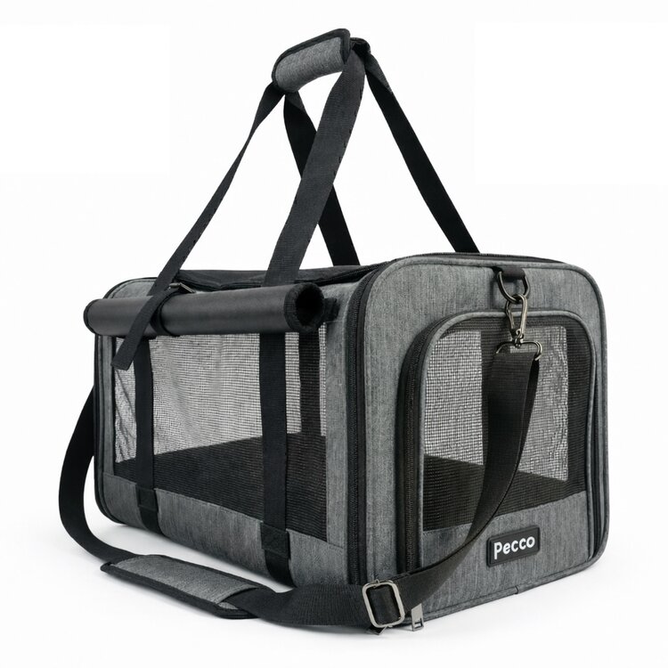 Pecco luxe draagtas voor hond en kat tot 9 kg - Grijs - 48x30x30 cm