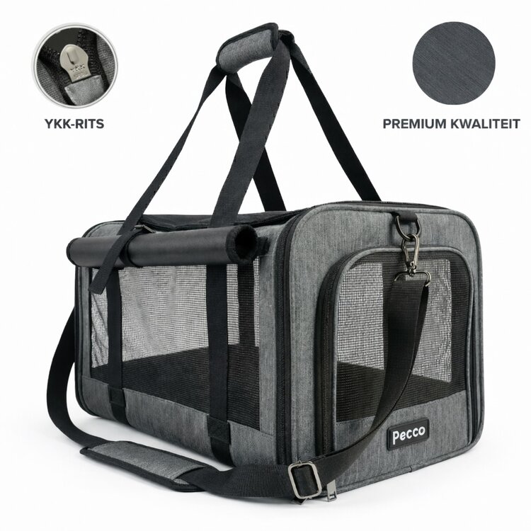Pecco luxe draagtas voor hond en kat tot 9 kg - Grijs - 48x30x30 cm