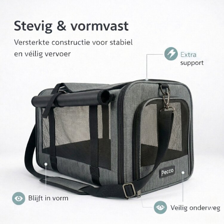 Pecco luxe draagtas voor hond en kat tot 9 kg - Grijs - 48x30x30 cm