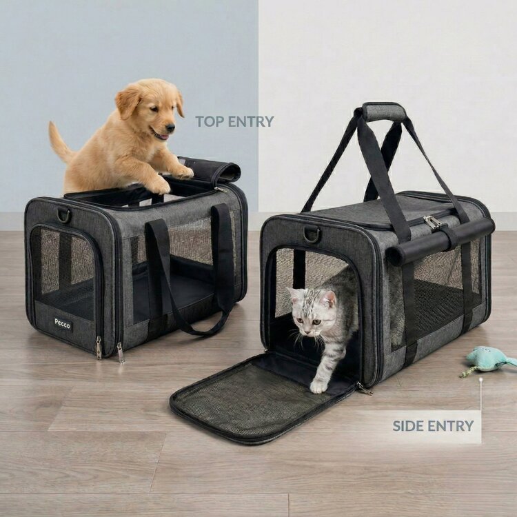 Pecco luxe draagtas voor hond en kat tot 9 kg - Grijs - 48x30x30 cm