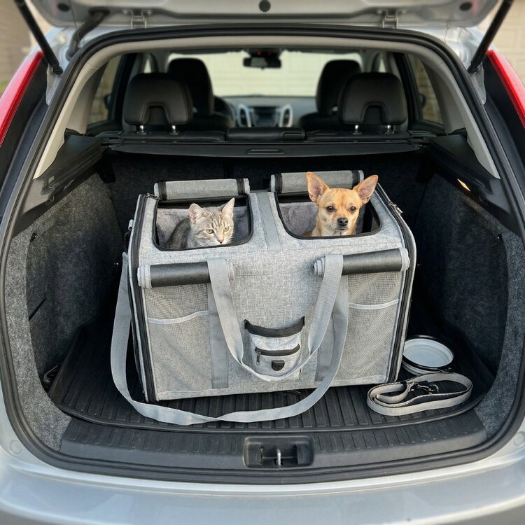 Pecco Reisbench met trolley voor hond en kat - Grijs