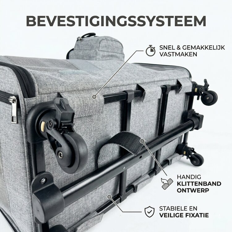 Pecco Reisbench met trolley voor hond en kat - Grijs