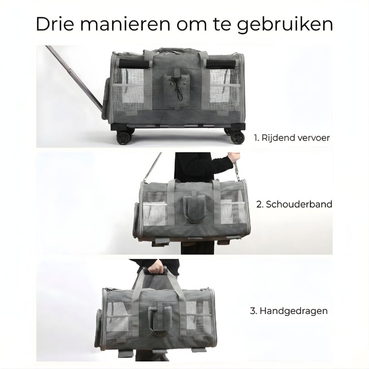 Pecco Reisbench met trolley voor hond en kat - Grijs