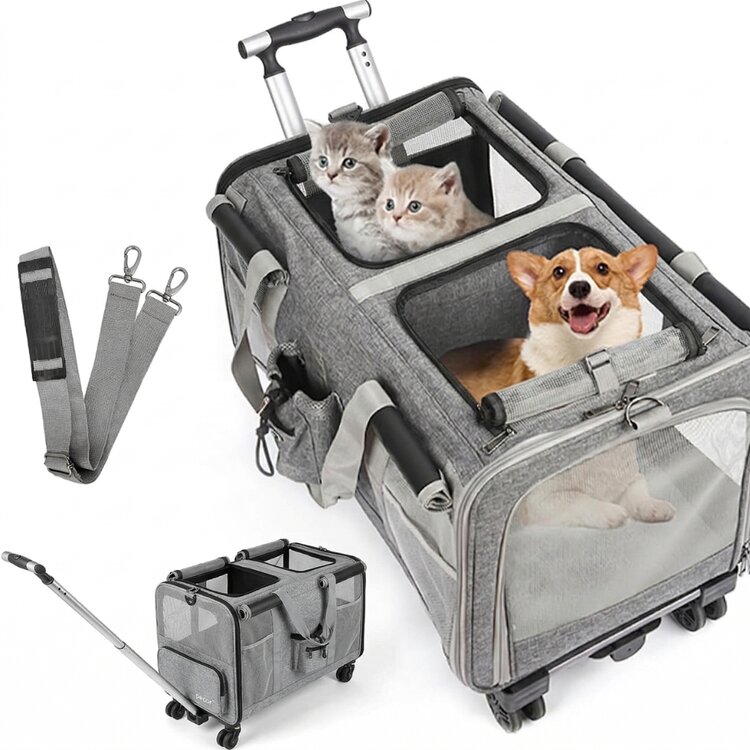Pecco Reisbench met trolley voor hond en kat - Grijs