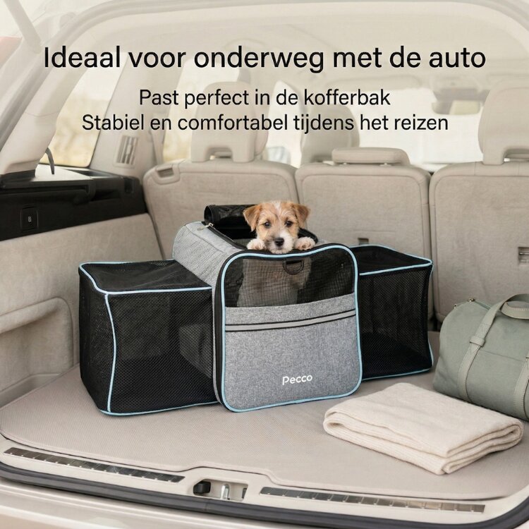 Pecco Dubbel uitbreidbare draagtas voor hond en kat tot 9 kg - Grijs