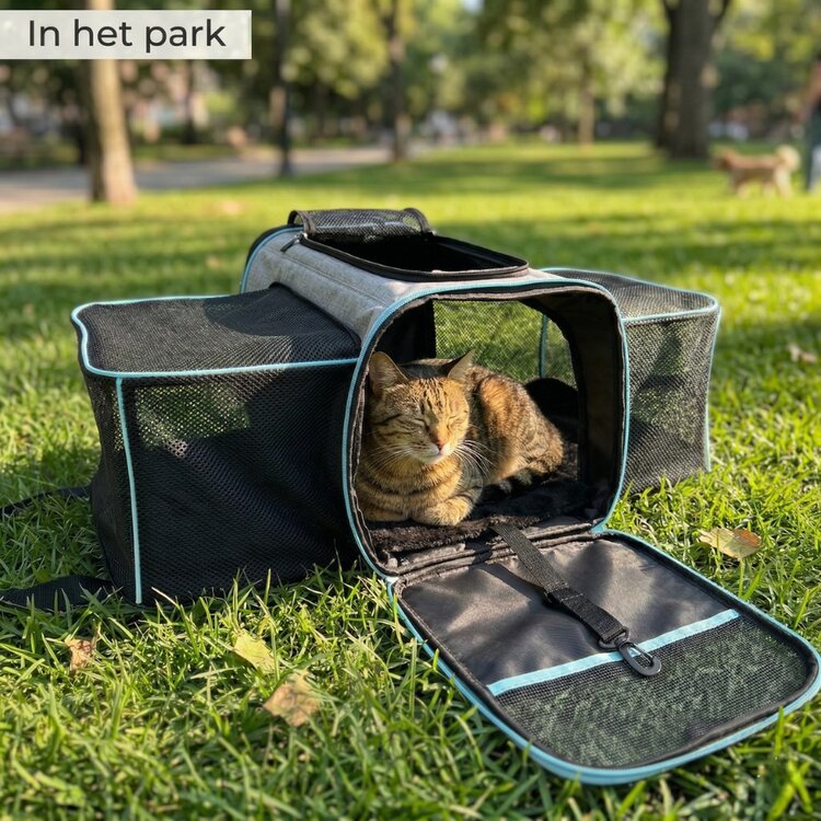 Pecco Dubbel uitbreidbare draagtas voor hond en kat tot 9 kg - Grijs