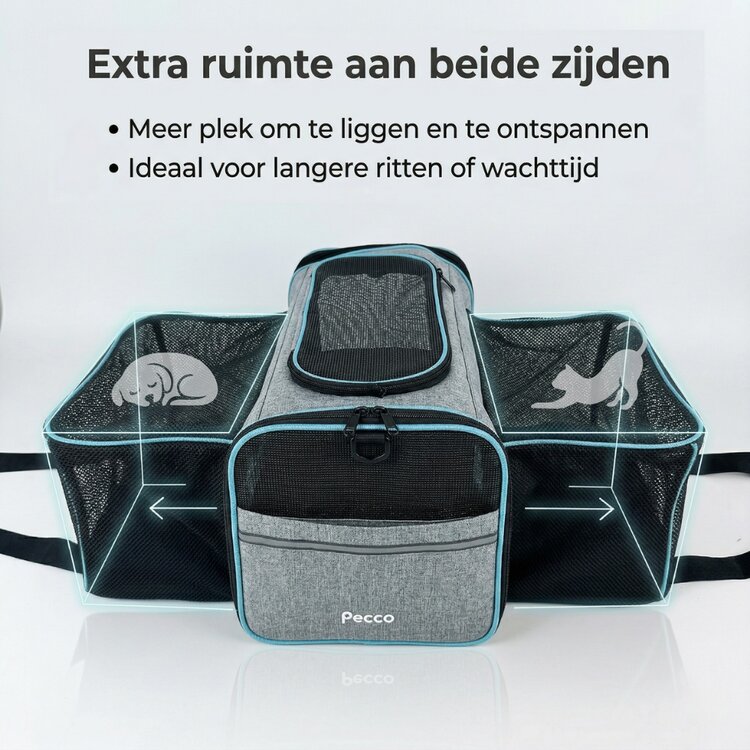 Pecco Dubbel uitbreidbare draagtas voor hond en kat tot 9 kg - Grijs