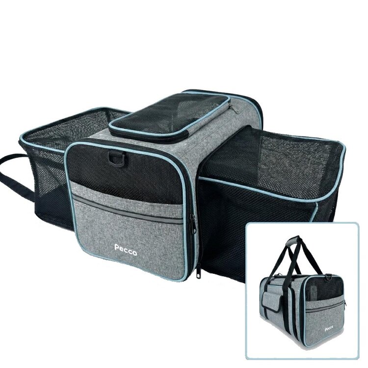 Pecco Dubbel uitbreidbare draagtas voor hond en kat tot 9 kg - Grijs