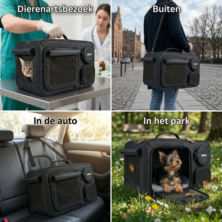 Pecco Reistas voor hondje en kat tot 8 kg - Luchttransport - Zwart