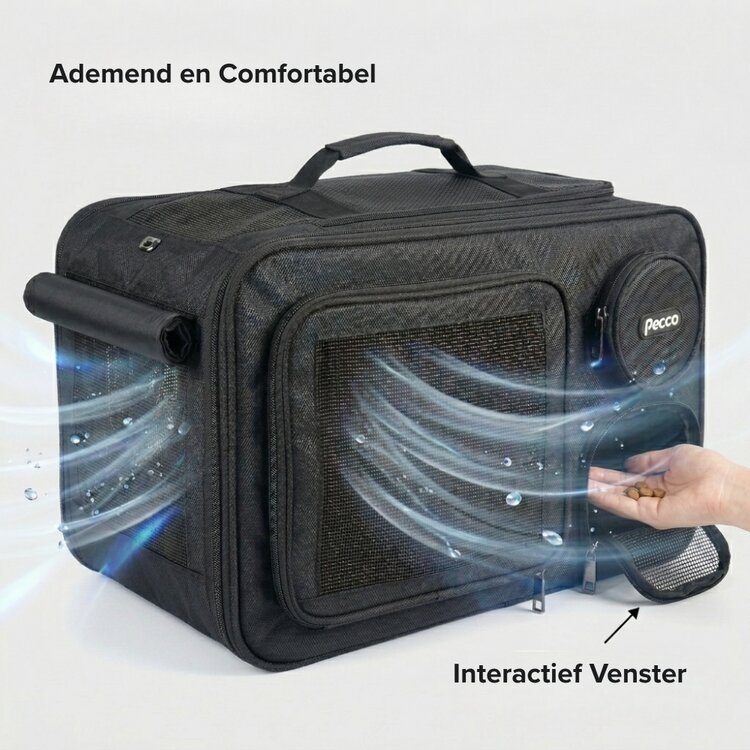 Pecco Reistas voor hondje en kat tot 8 kg - Luchttransport - Zwart