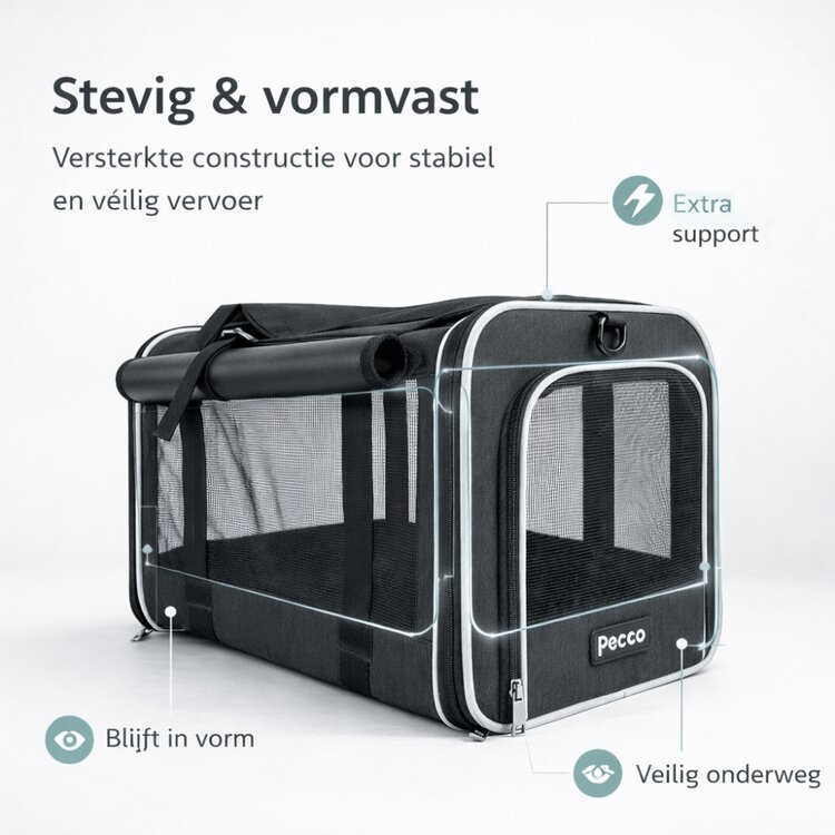 Pecco luxe draagtas voor hond en kat tot 9 kg - Zwart - 48x30x30 cm