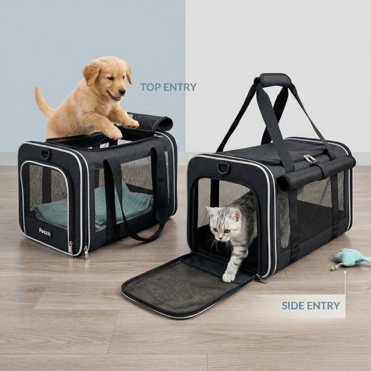 Pecco luxe draagtas voor hond en kat tot 9 kg - Zwart - 48x30x30 cm