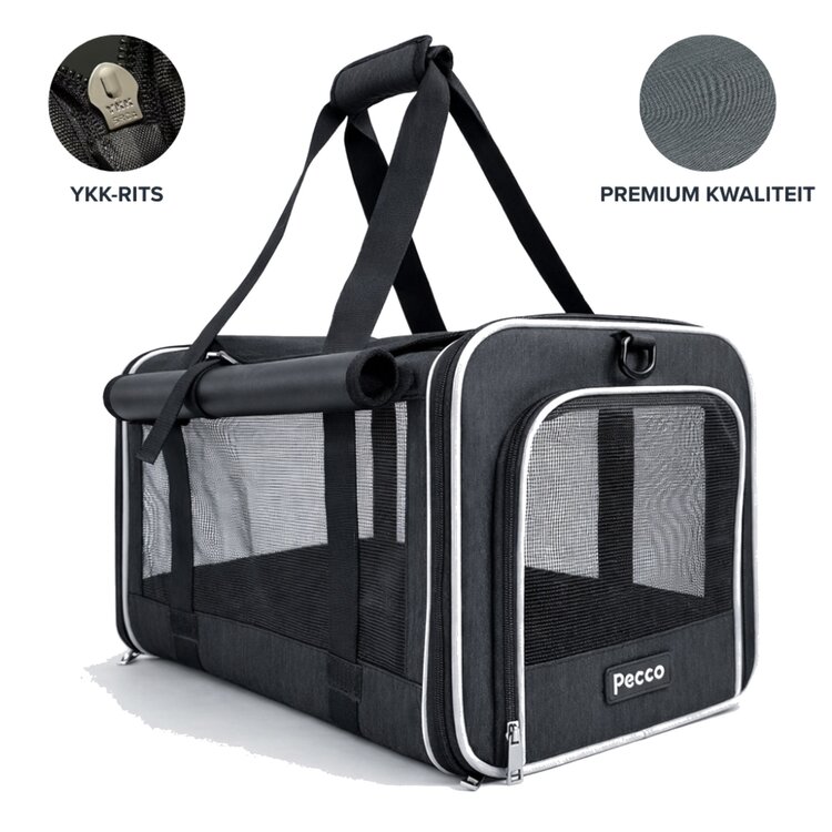 Pecco luxe draagtas voor hond en kat tot 9 kg - Zwart - 48x30x30 cm