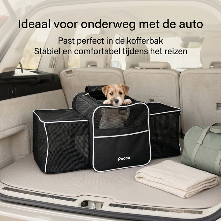 Pecco Dubbel uitbreidbare draagtas voor hond en kat tot 9 kg - Zwart