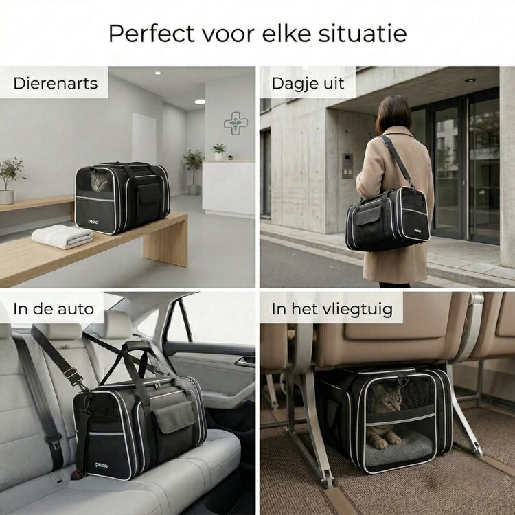 Pecco Dubbel uitbreidbare draagtas voor hond en kat tot 9 kg - Zwart