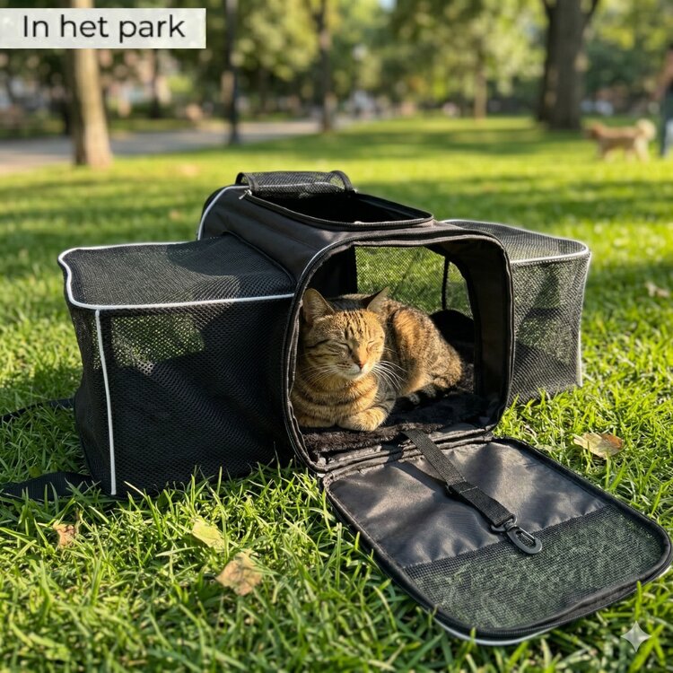 Pecco Dubbel uitbreidbare draagtas voor hond en kat tot 9 kg - Zwart