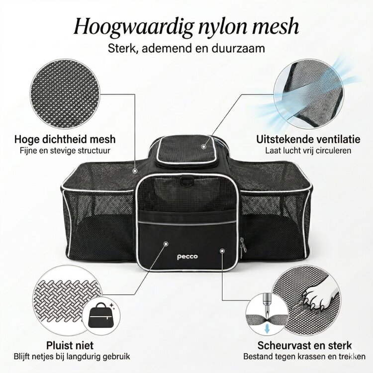 Pecco Dubbel uitbreidbare draagtas voor hond en kat tot 9 kg - Zwart