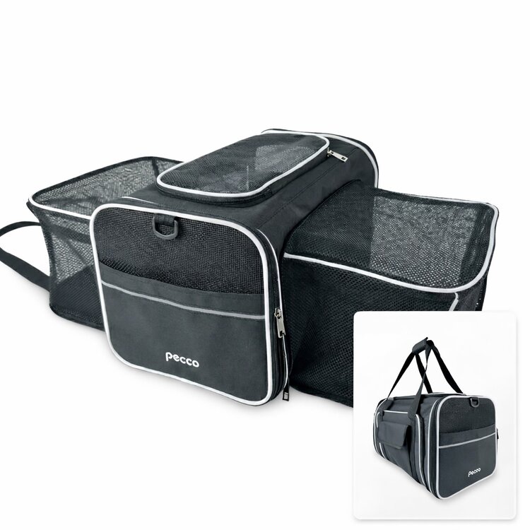 Pecco Dubbel uitbreidbare draagtas voor hond en kat tot 9 kg - Zwart