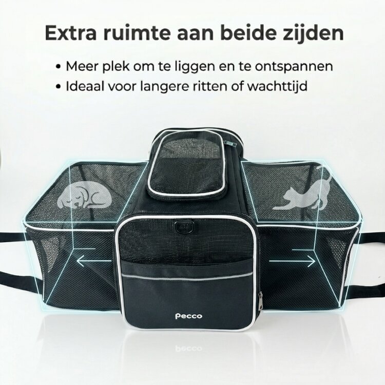 Pecco Dubbel uitbreidbare draagtas voor hond en kat tot 9 kg - Zwart