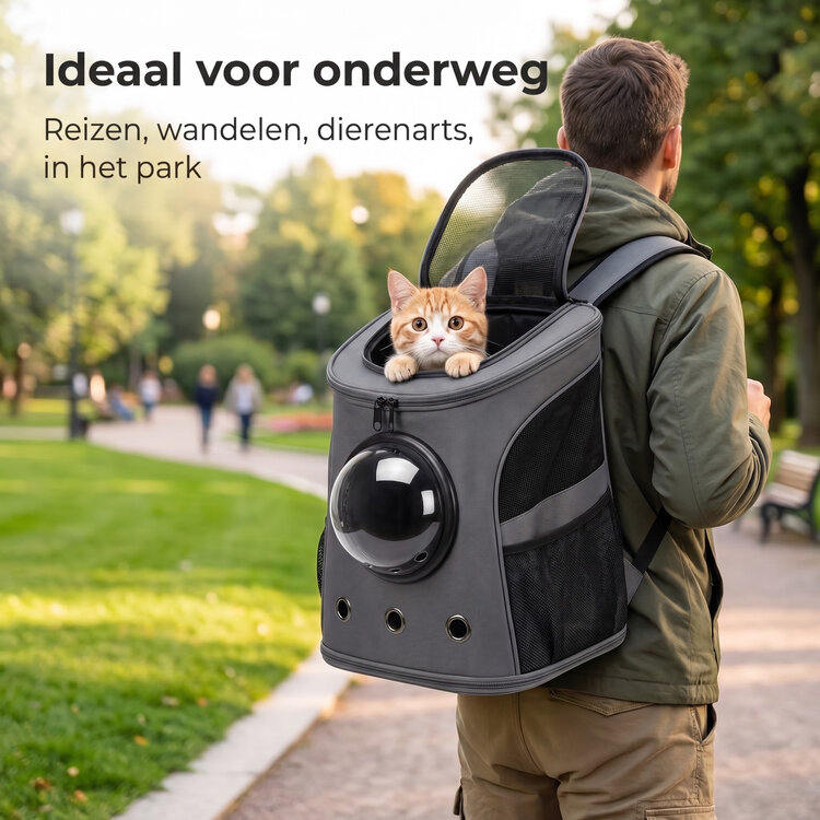 Pecco Rugzak voor hond en kat - Tot 5 kg - Grijs stof
