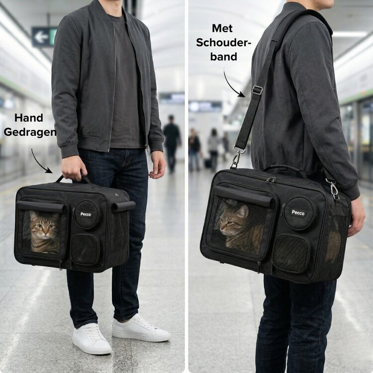 Pecco Reistas voor hondje en kat tot 8 kg - Luchttransport - Zwart