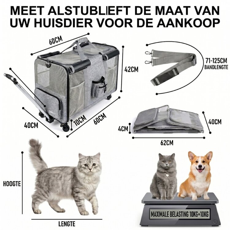 Reistas met trolley voor huisdieren