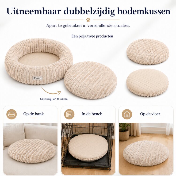 Pecco hondenmand met extra dikke orthopedische vulling en hoge rand