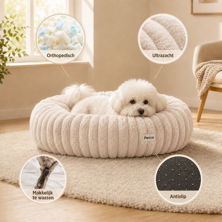 Beige Pecco hondenmand met afneembare wasbare hoes en antislip onderzijde