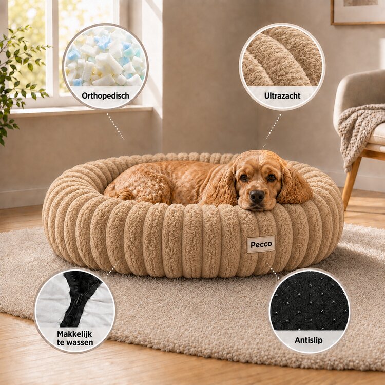 Pecco Premium orthopedische hondenmand - 80 cm - Lichtbruin - 2 In 1