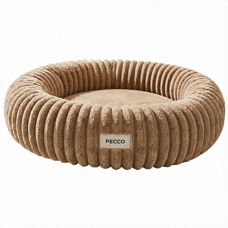 Pecco Luxe hondenmand - Orthopedisch - Rond 70 cm - Beige rib