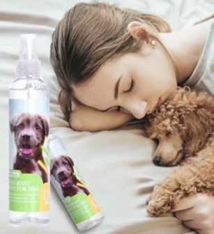 Deodorant voor zowel je hond als zijn kooi of mand. In een handige spray flacon