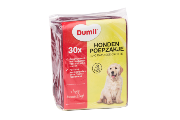 Met de Dumil poepzakjes met handvat ruimt u snel en eenvoudig de uitwerpselen van uw hond op