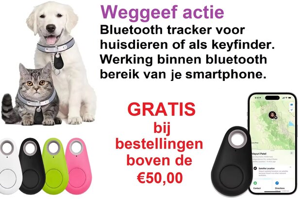 Gratis Bleutooth tracker bij je bestelling boven de € 50,00