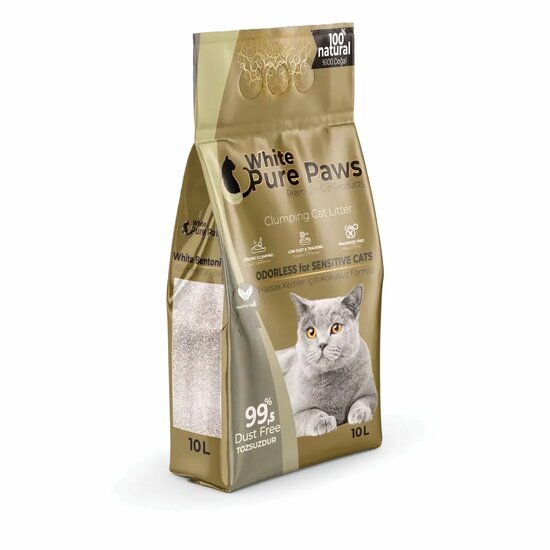 White Pure Paws Bentoniet Kattenbakvulling sensitive 10L