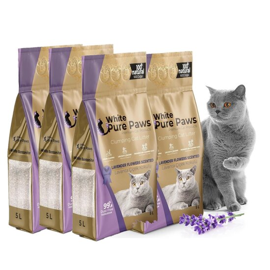 20 Liter Bentoniet kattenbakvulling met heerlijke lavendel geur.
