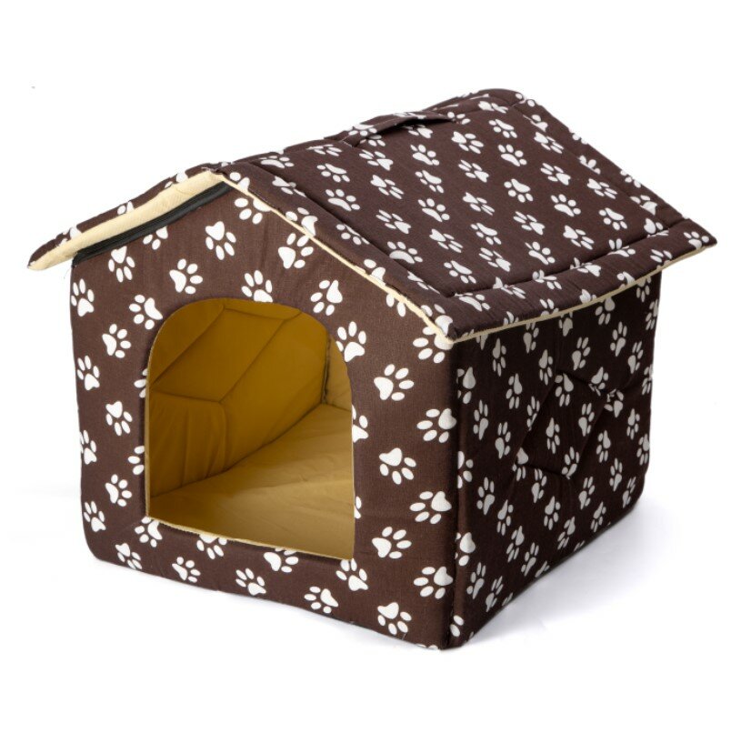 Stoffen huisje voor hond en kat M, Bruin