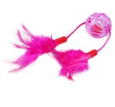 Kattenspeeltje balletje met belletje en veren roze Kattenspeeltje balletje met belletje en veren roze