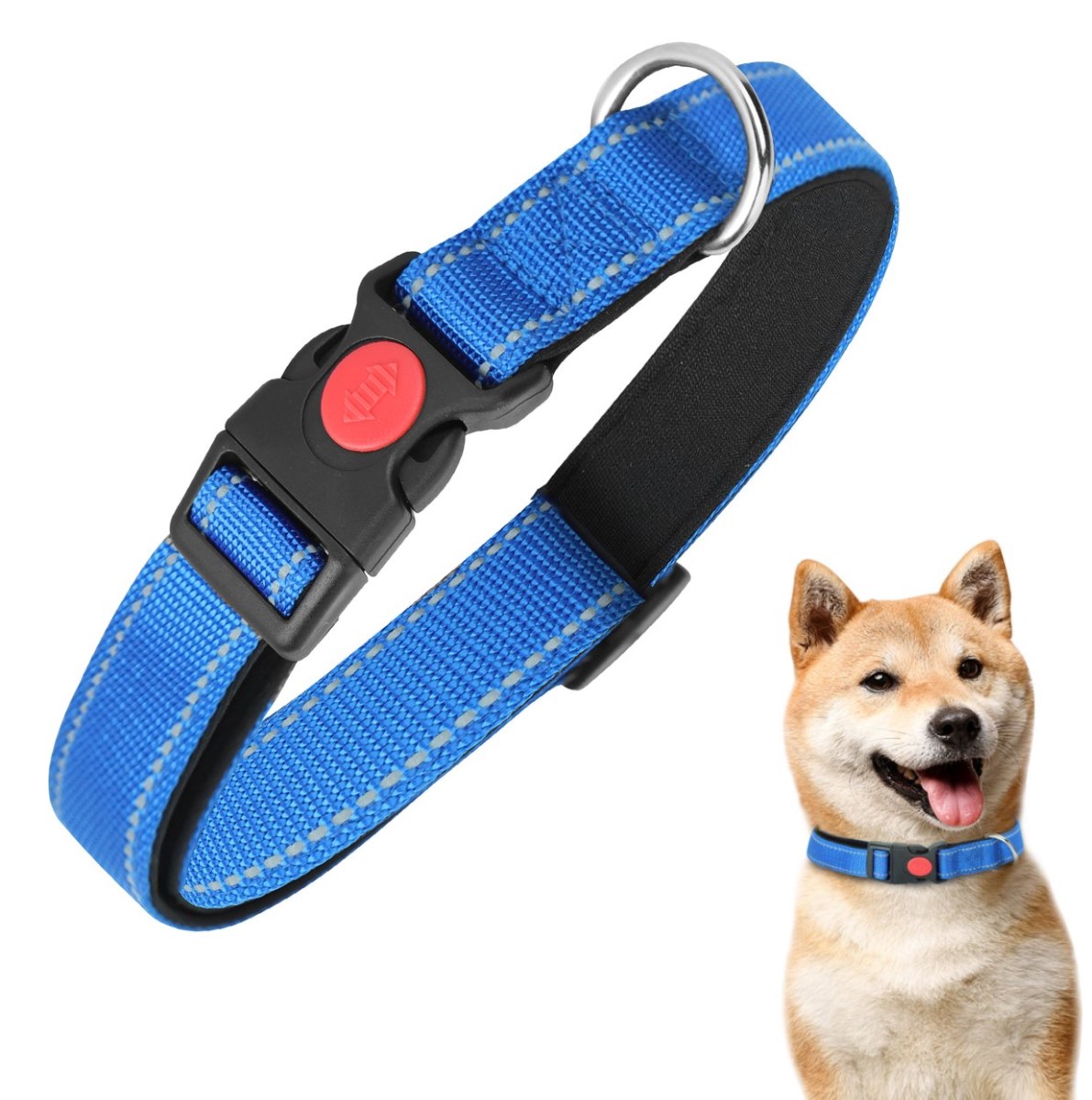 Nobleza Hondenhalsband met kliksluiting - Blauw - Reflecterend - 50 cm