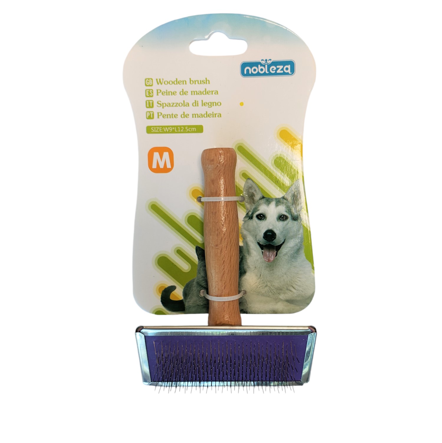 Nobleza Slickerborstel voor hond en kat - Houten handvat - 9 cm