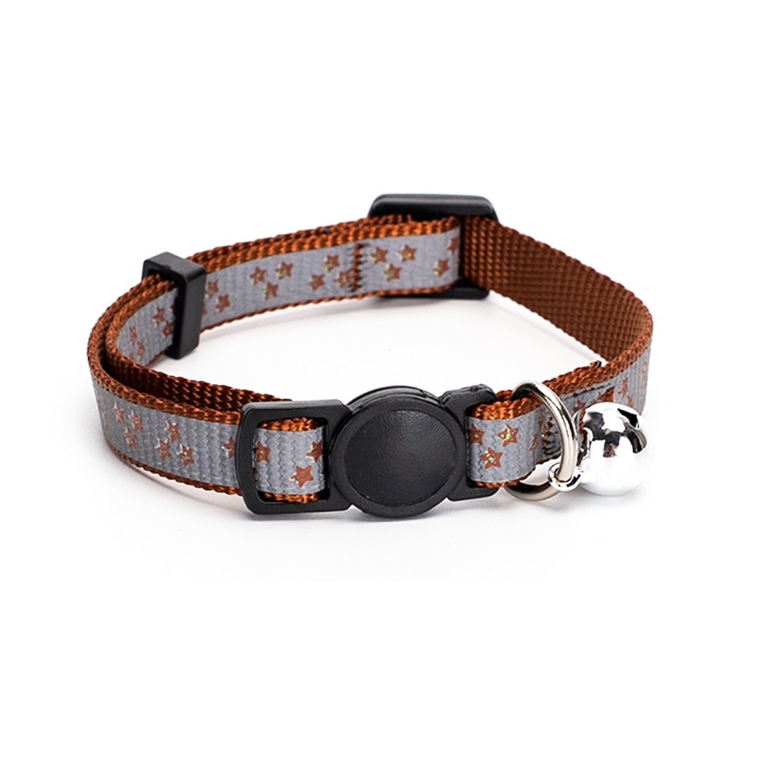 Nobleza Kattenhalsbandje met belletje - Bruin - Reflecterend - Stars