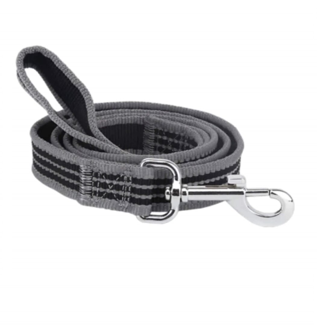 Nobleza Hondenriem - Soepel Nylon - Grijs / Zwart - Reflecterend - Lengte 120 cm - Breedte 2 cm