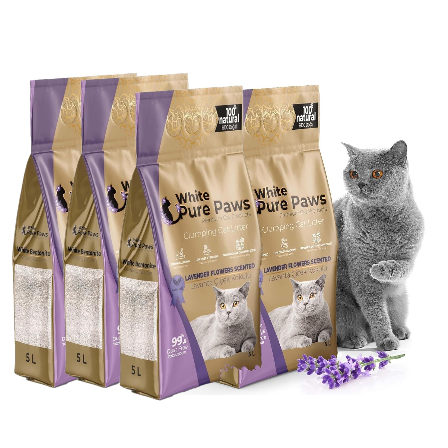 White Pure Paws Kattenbakvulling - Bentoniet - Lavendel - 20L