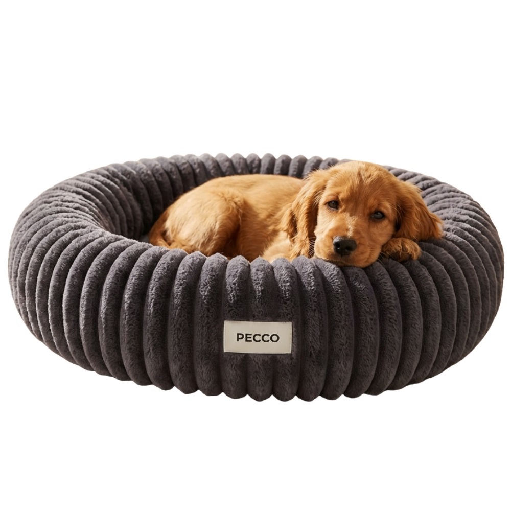 Pecco Luxe hondenmand - Rond 70 cm - Orthopedisch - Donkergrijs rib — afbeelding 1