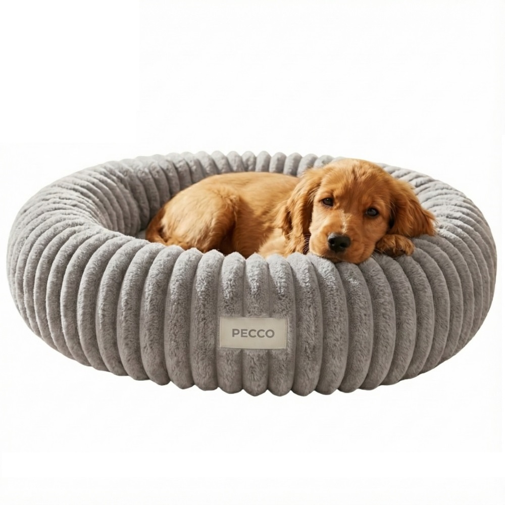 Pecco Luxe hondenmand - Orthopedisch - Rond 70 cm - Lichtgrijs rib — afbeelding 1