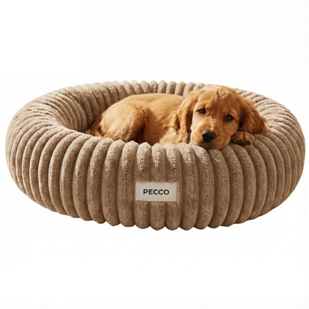 Pecco Luxe hondenmand - Orthopedisch - Rond 70 cm - Beige rib — afbeelding 1