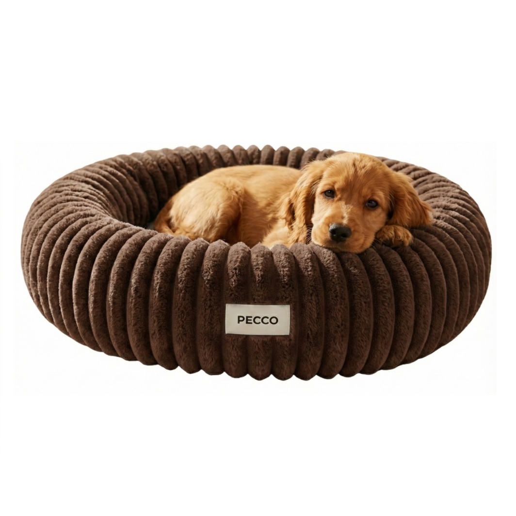 Pecco Luxe hondenmand - Orthopedisch - Rond 70 cm - Bruin rib — afbeelding 1